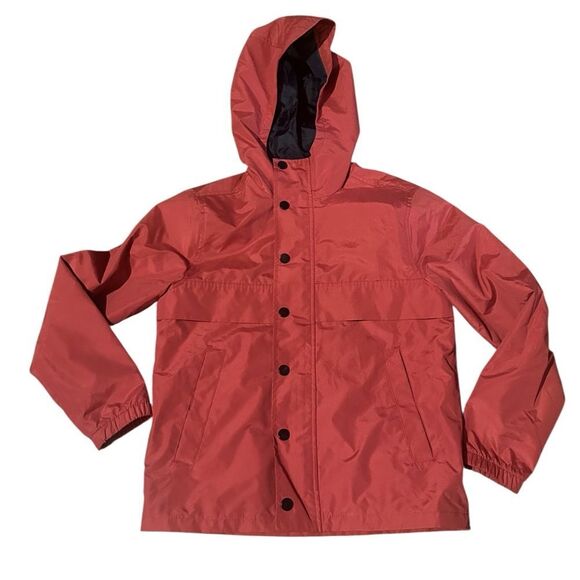 Old Navy Barn Wood Red / Navy Kids Hooded Rain Windbreaker Jacket Sz 8 (M) - Picture 1 of 5
